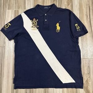 Polo Ralph Lauren Blue Big Pony‎ SS Polo Shirt XXL RLPC Crest #3 Rugby Preppy